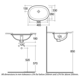 RAK Lily Undermount Countertop Basin - 460mm Wide - No TH - White - Image 2