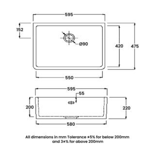 RAK Gourmet 2 Belfast Kitchen Sink 1.0 Bowl - 595mm x 475mm - Alpine White - Image 3