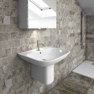 RAK Origin 62 Basin With Semi Pedestal - 650mm Wide - 1 TH - White - Image 4