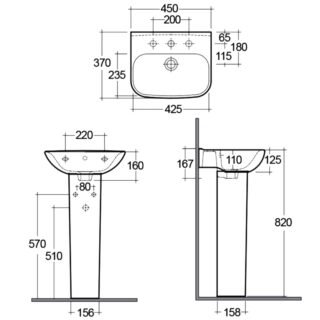 RAK Origin 62 Basin With Full Pedestal - 450mm Wide - 1 TH - White - Image 2