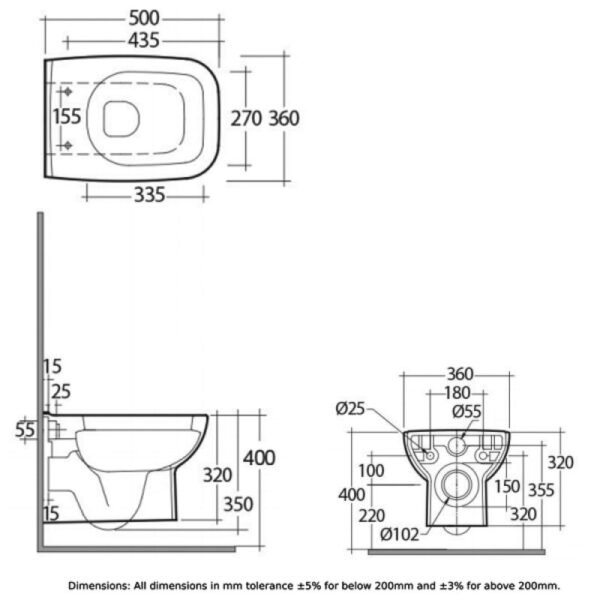 RAK Origin Wall Hung Toilet And Seat - White - Image 3