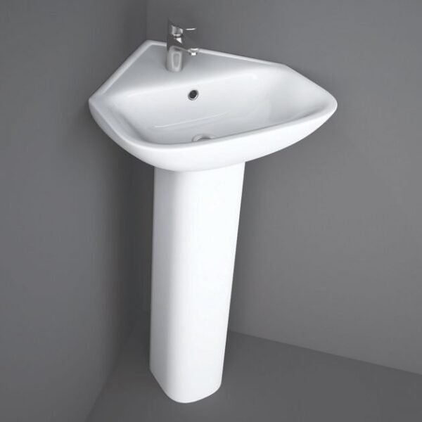 RAK Origin 62 Corner Basin With Full Pedestal - 450mm Wide - 1 TH - White