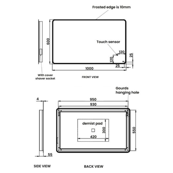 RAK Amethyst LED Illuminated Mirror With Switch And Demister Pad - Image 10