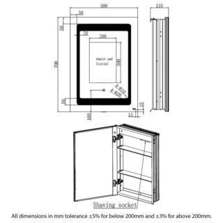 RAK Aphrodite 1 Door Mirrored Cabinet - 700mm x 500mm - Image 5