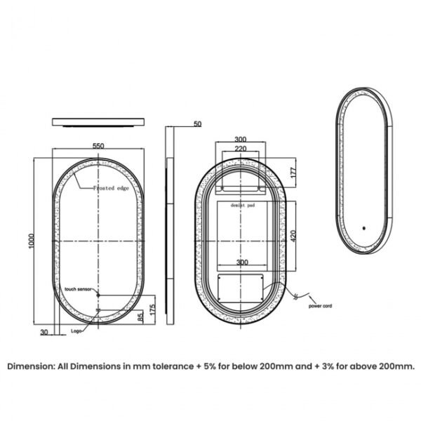 RAK Art Oval LED Illuminated Mirror With Demister Pad - Image 3