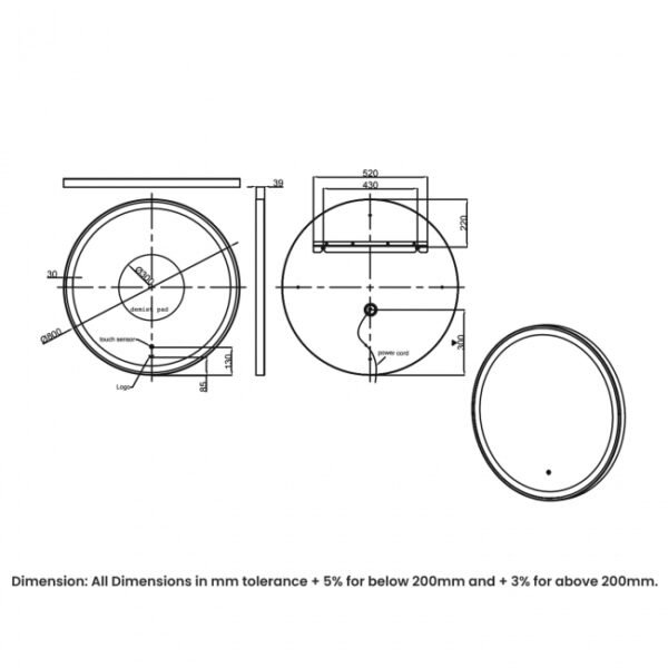 RAK Art Round LED Illuminated Mirror With Demister Pad - Image 3