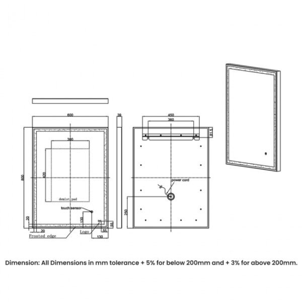 RAK Art Square LED Illuminated Mirror With Demister Pad - Image 3