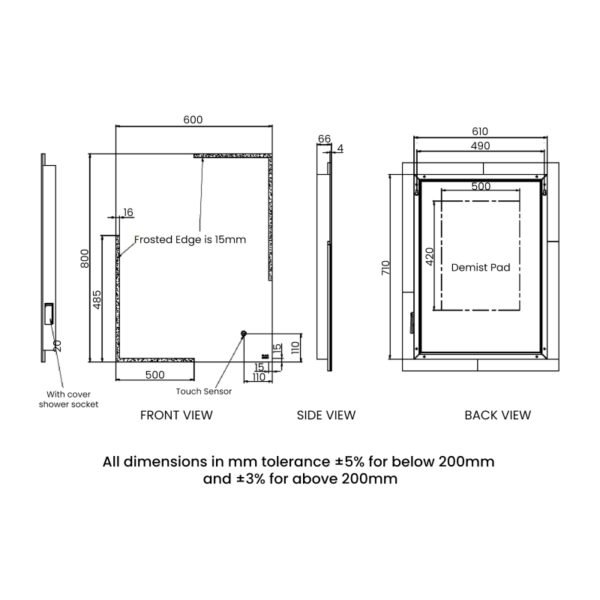RAK Citrine Portrait LED Illuminated Mirror With Switch And Demister Pad - 800mm x 600mm - Image 6