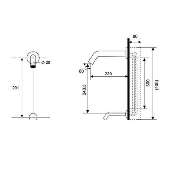 RAK Compact Wall Mounted Theta Infra Red Basin Mixer Tap - Chrome - Image 3