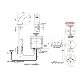 RAK Compact Theta Infra Red Basin Mixer Tap - Chrome - Image 3
