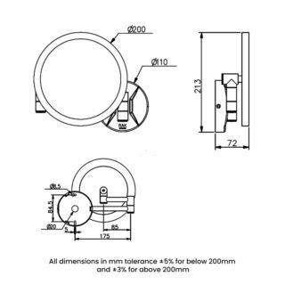 RAK Demeter Plus Round LED Illuminated Magnifying Mirror With Magnetic Pullout Switch - 213mm x 200mm - Image 4