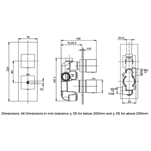 RAK Feeling 1 Outlet Round Thermostatic Concealed Shower Valve - Image 3