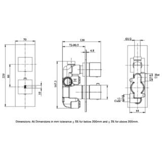 RAK Feeling 1 Outlet Square Thermostatic Concealed Shower Valve - Image 2