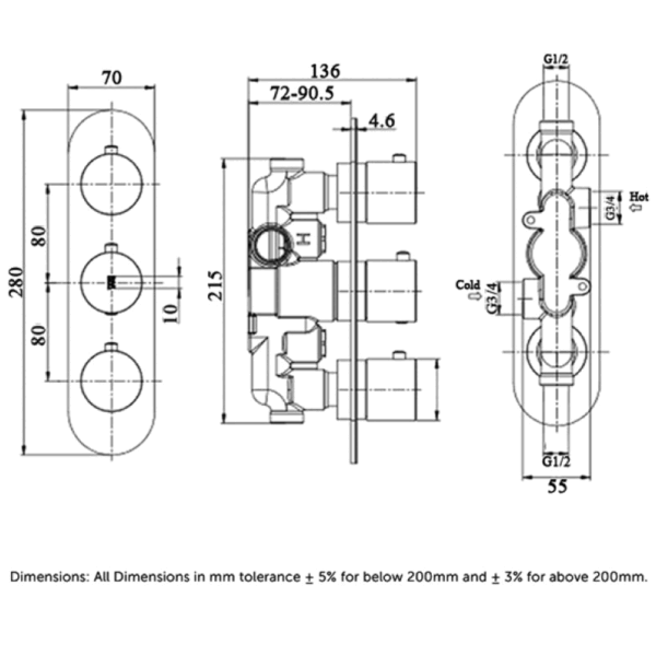 RAK Feeling 2 Outlet Round Thermostatic Concealed Shower Valve - Image 3