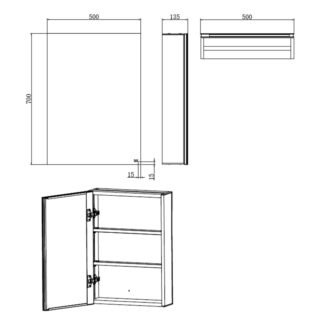 RAK Gemini 1 Door Mirrored Cabinet - 700mm x 500mm - Stainless Steel - Image 2