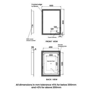 RAK Hermes Portrait LED Illuminated Mirror With Switch And Demister Pad - 800mm x 600mm - Image 7