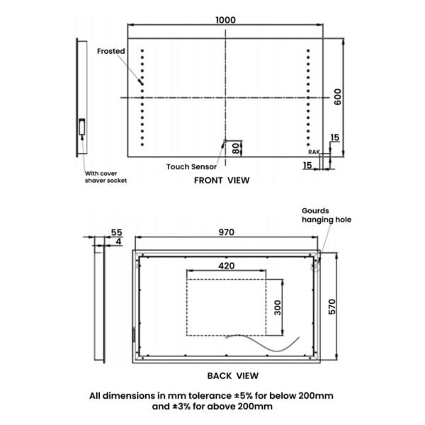 RAK Hestia LED Illuminated Mirror With Switch And Demister Pad - Image 14