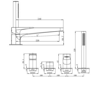RAK Ischia 4-Hole Deck Mounted Bath Shower Mixer Tap - Image 2