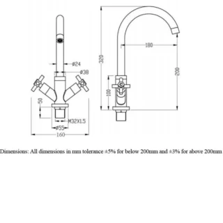 RAK London Crosshead Kitchen Sink Mixer Tap - Chrome - Image 2