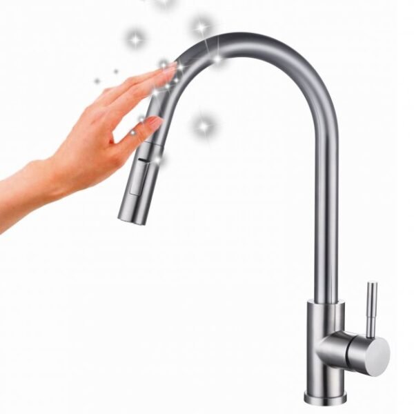 RAK Prague One Touch Kitchen Sink Mixer Tap With Pull Out Spout - Chrome - Image 2