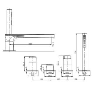 RAK Portofino Deck Mounted Bath Shower Mixer Tap - 4 TH - Image 2