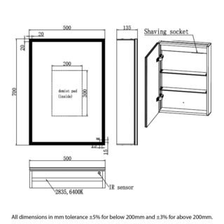 RAK Pisces 1 Door Mirrored Cabinet - 700mm x 500mm - Image 4