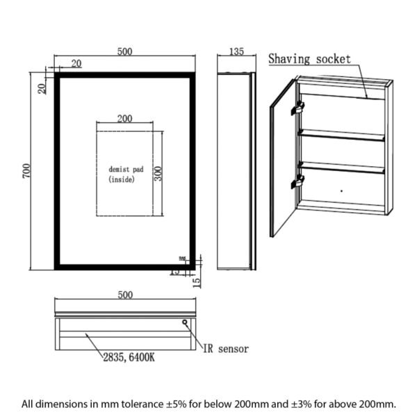 RAK Pisces 1 Door Mirrored Cabinet - 700mm x 500mm - Image 4