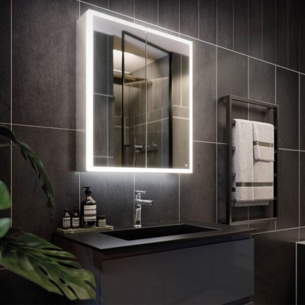 RAK Pisces 2 Door Mirrored Cabinet - 700mm x 600mm - Image 2