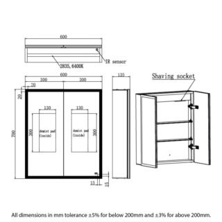 RAK Pisces 2 Door Mirrored Cabinet - 700mm x 600mm - Image 4