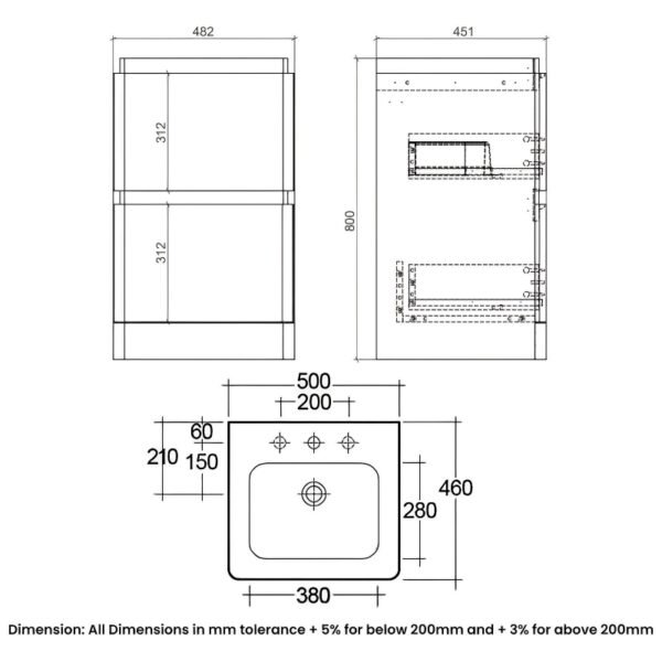 RAK Resort 2 Drawer Floor Standing Vanity Unit With Basin - Image 6
