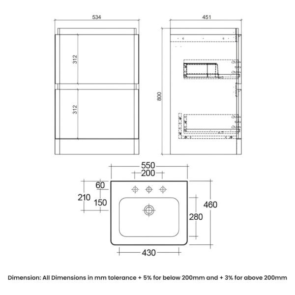 RAK Resort 2 Drawer Floor Standing Vanity Unit With Basin - Image 7