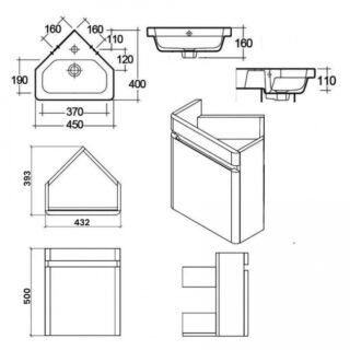 RAK Resort 1 Door Corner Wall Hung Vanity Unit With Basin - 450mm Wide - Image 2