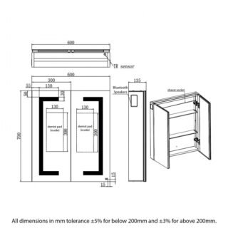 RAK Sagittarius 2 Door Mirrored Cabinet - 700mm x 600mm - Image 5