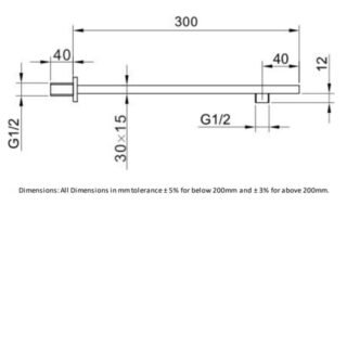 RAK Wall Mounted Square Shower Arm - 300mm Long - Image 3