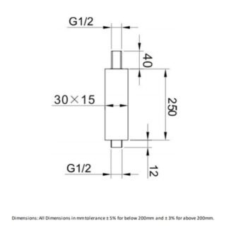 RAK Ceiling Mounted Square Shower Arm - 250mm Long - Image 3