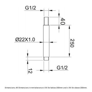 RAK Ceiling Mounted Round Shower Arm - 250mm Long - Black - Image 2