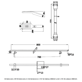 RAK Square Slide Rail Kit With 3 Function Head - Chrome - Image 2
