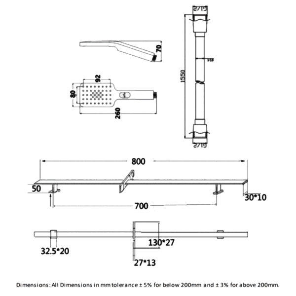 RAK Square Slide Rail Kit With 3 Function Head - Chrome - Image 2