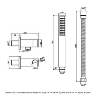 RAK Square Shower Handset With Hose And Bracket - Image 2