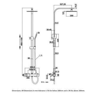 RAK Origin Thermostatic Square Bar Mixer Shower With Shower Kit, Fixed Head - Chrome - Image 2