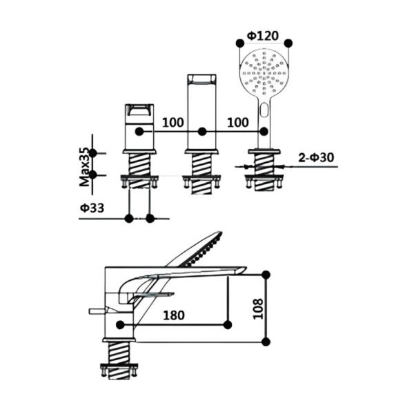 RAK Sport 3-Hole Deck Mounted Bath Shower Mixer Tap - Chrome - Image 2