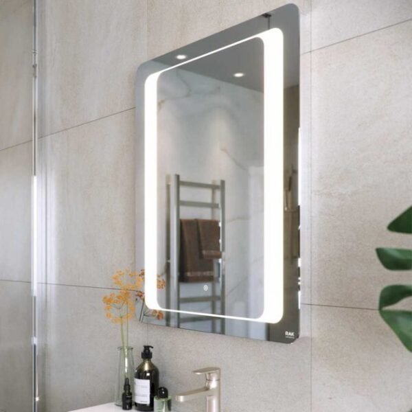 RAK Tanzanite Portrait LED Illuminated Mirror With Switch And Demister Pad - 800mm x 600mm - Image 3