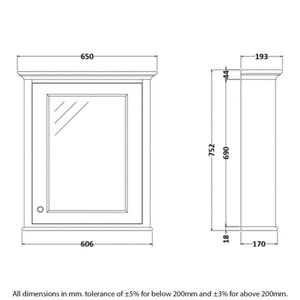 RAK Washington 1 Door Mirrored Non Illuminated Cabinet - 650mm x 750mm - Image 3