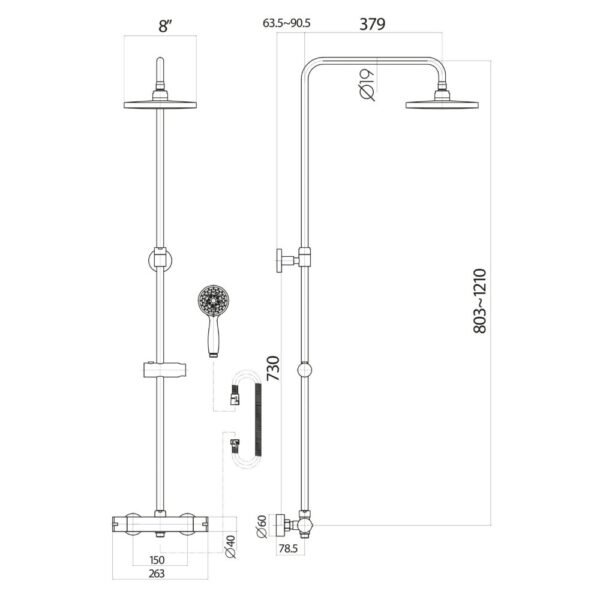 Scudo Serena Round Rigid Riser Shower Kit - Chrome - Image 3
