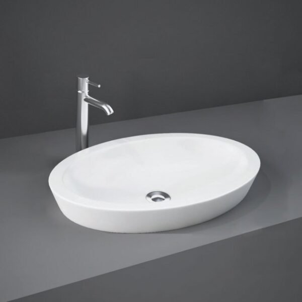 RAK Resort Oval Sit-On Countertop Basin - 580mm Wide - No TH - White - Image 2