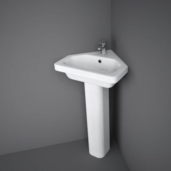 RAK Resort Corner Basin With Full Pedestal - 450mm Wide - 1 TH - White