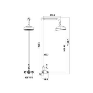 Scudo Traditional 1 Outlet Exposed Bar Shower Valve With Rigid Riser Shower Kit With Fixed Head - Chrome - Image 2
