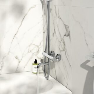 Scudo Solar 3 Outlet Exposed Bar Shower Valve With Rigid Riser Shower And With Bath Filler - Chrome - Image 3