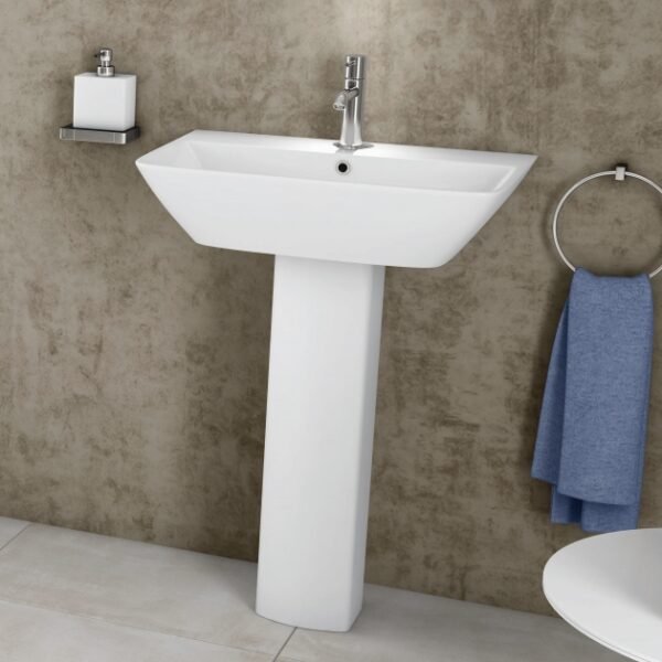 RAK Summit Basin With Full Pedestal - 600mm Wide - 1 TH - White - Image 2