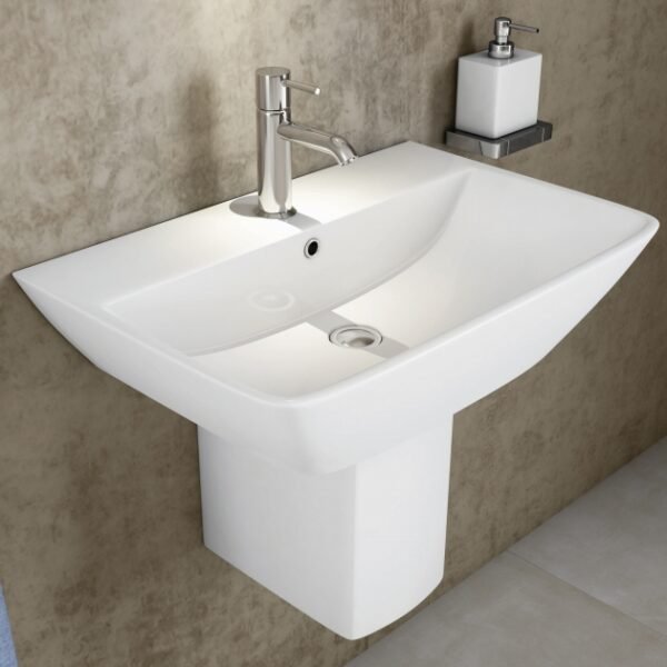 RAK Summit Basin With Semi Pedestal - 600mm Wide - 1 TH - White - Image 2